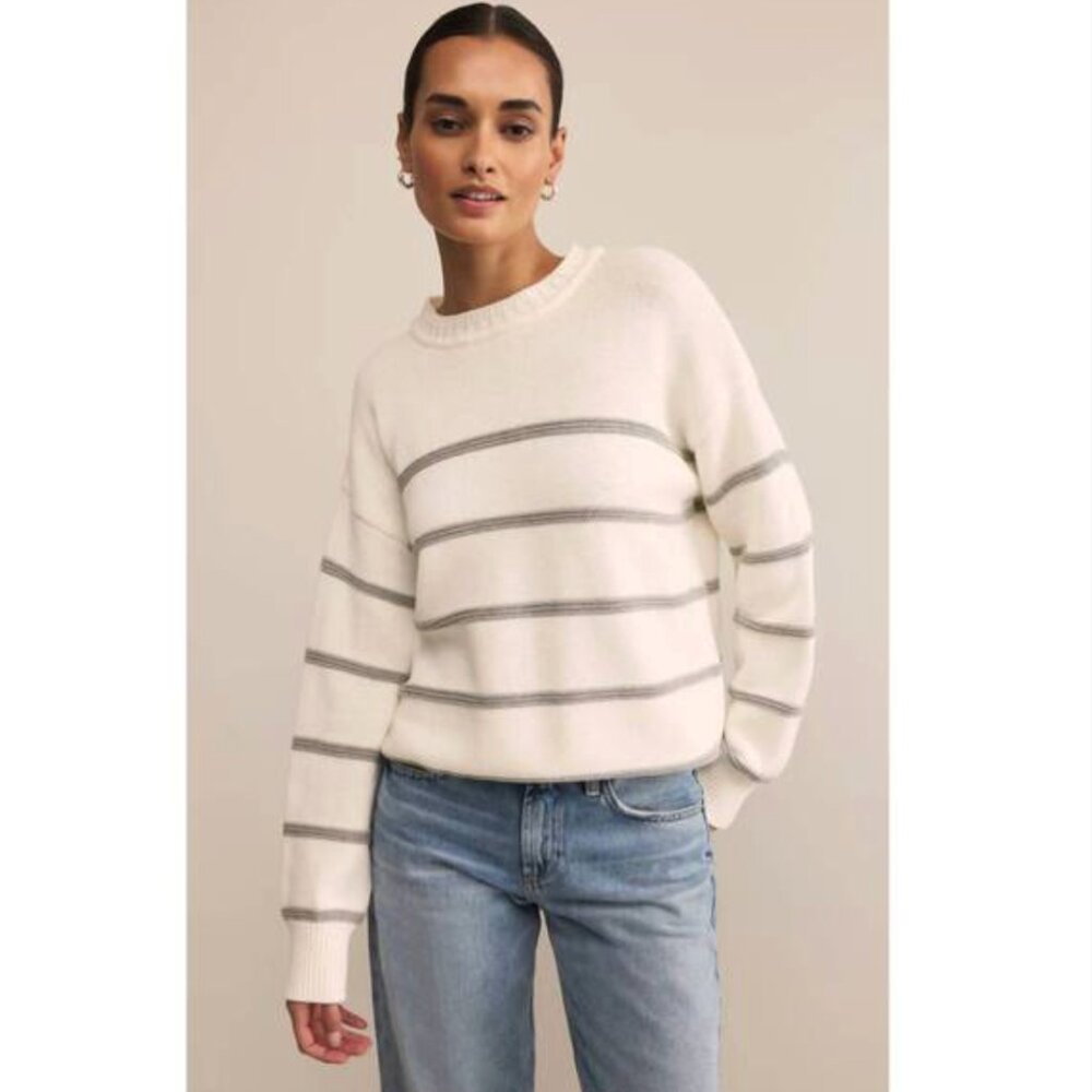 Z SUPPLY WOMEN Tops Boyfriend Stripe Sweater White & Grey